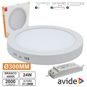 Painel Leds Redondo Superfície 24W 300Mm 4000K 2000Lm Avide