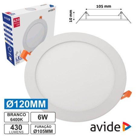 Painel Leds Redondo 6W 120Mm 6400K 430Lm Avide