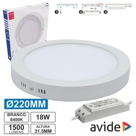 Painel Leds Redondo Superfície 18W 220Mm 6400K 1500Lm Avide
