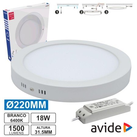 Painel Leds Redondo Superfície 18W 220Mm 6400K 1500Lm Avide