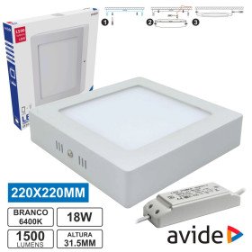 Painel Leds Quadrado Superfície 18W 220Mm 6400K 960Lm Avide