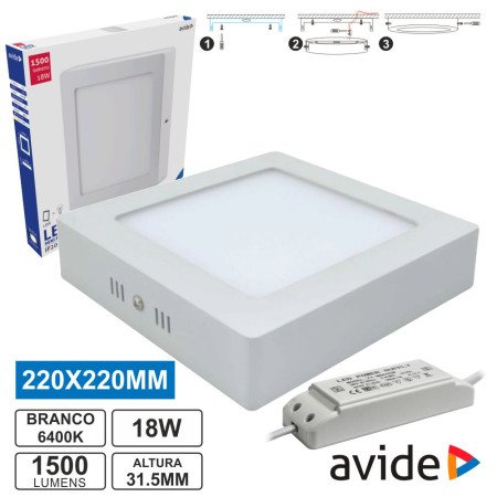 Painel Leds Quadrado Superfície 18W 220Mm 6400K 960Lm Avide