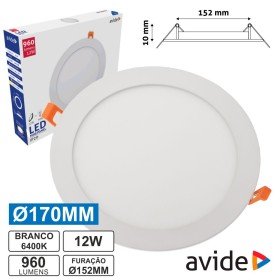 Painel Leds Redondo 12W 170Mm 6400K 960Lm Avide