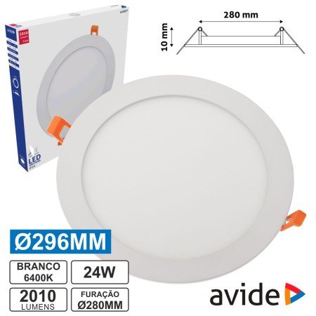 Painel Leds Redondo 24W 296Mm 6400K 2010Lm Avide