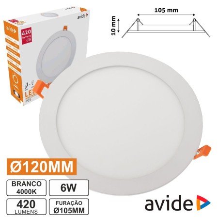 Painel Leds Redondo 6W 120Mm 4000K 420Lm Avide