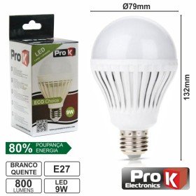 Lâmpada E27 9W60W 230V 34 Leds Globo Branco Quente 800Lm Pr