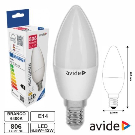 Lâmpada Led E14 Vela 6.5W 230V 6400K 806Lm Avide