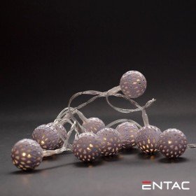 Grinalda 10 Leds 3000K Esferas Metal 2Xaa 1Mt