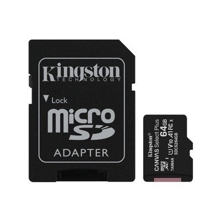 Cartão de memória micro secure digital sd hc 64gb kingston canvas select plus class 10 uhs - 1 + adaptador sd
