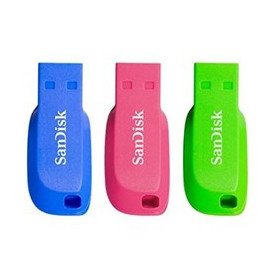 sandisk 32gb cruzador blade pack 3 usb 2.0 memoria azul - verde - rosa