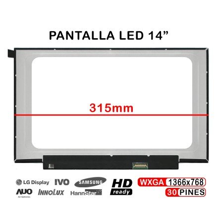Ecrã LED de 14" para Portatil B140Xtn07.2 B140Xtn07.2 Hw1A Nt140Whm-N44 V8.0 315mm