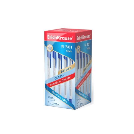Caixa de Esferográficas Erichkrause R-301 Classic Stick Azul - Caixa com 50 unidades