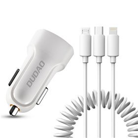 Adaptador Isqueiro 2 USB-A 5V 2.4A C/ Cabo 3em1