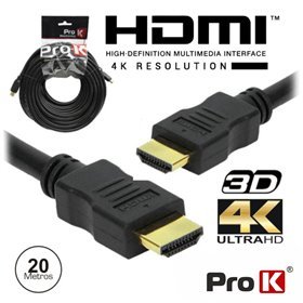 CABO HDMI DOURADO MACHO / MACHO 2.0 4K PRETO 20M PROK