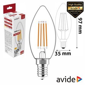 Lâmpada LED E14 Vela Filamento 6.5W 230V 3000K 806lm AVIDE