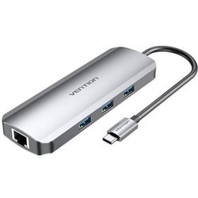 Docking USB Tipo-C Vention TOLHB/ 1xHDMI/ 3xUSB/ 1xUSB Tipo-C PD/ 1xRJ45/ 1xLeitor Placas SD/ 1x MicroSD/ Jack 3.5/ Cinza