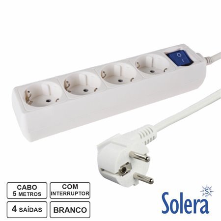 Extensão Elétrica 4X Schuko c/ Interruptor 5M Solera