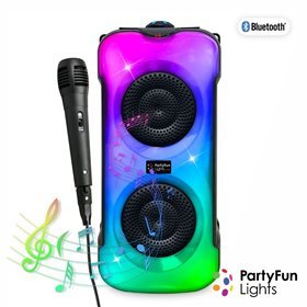 Coluna c/ Microfone 2X10W USB/BT/SD/AUX/FM LED Partyfun