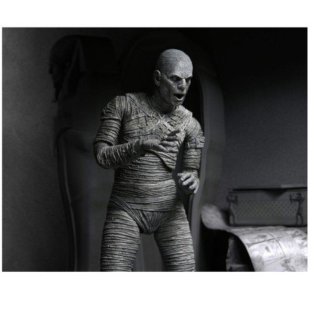 Figura neca ultimate múmia (preto e branco) figura de ação em escala de monstros universal de 18 cm
