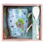 Copo de cerâmica com colher flores enesco
