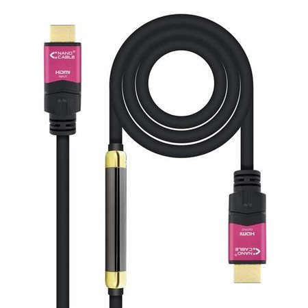 Cabo Nanocable HDMI v2.0 Macho com Repetidor para HDMI v2.0 Macho 15m - 4K@60Hz 18Gbps - Alta Velocidade - Cor Preto/Rosa