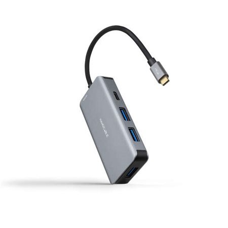 Nanocable HUB USB-C 5 em 1 - Conversor 3.2 GEN1 5G para 3 x USB-A 3.0 + USB-C + USB-C PD 100W - Alumínio - 15 cm - Cor Cinza
