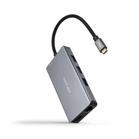 Nanocable HUB USB-C 9 em 1 -USB-C para 3 x USB-A + 2 x HDMI + RJ45 + TF + SD + Conversor USB-C PD 100W - Alumínio - 15cm - Cor C