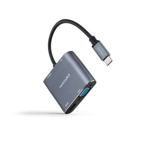 Conversor Nanocable USB-C para HDMI, VGA, USB 3.0 e USB-C PD - Comprimento do cabo 15cm - Cor cinza