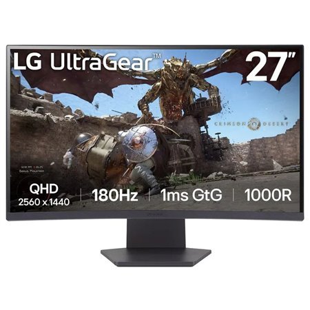 LG UltraGear Monitor 27" Curvo 1000R LED VA QHD FreeSync 180Hz - Resposta de 1ms - 16:9 - HDMI, DisplayPort - VESA 100x100mm