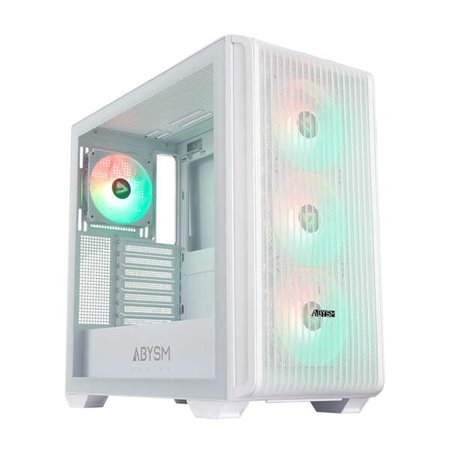 Abysm Danube Kamp BX300 Branco ATX, ITX, Gabinete Torre Micro ATX - Lado de vidro temperado - 3,5" e 2,5" - USB-A, USB-C e áudio
