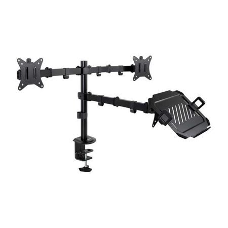 Suporte de mesa Tooq para 2 monitores de 17 "-32" + bandeja para laptop - Gerenciamento de cabos - Peso máximo 9kg x braço - VES