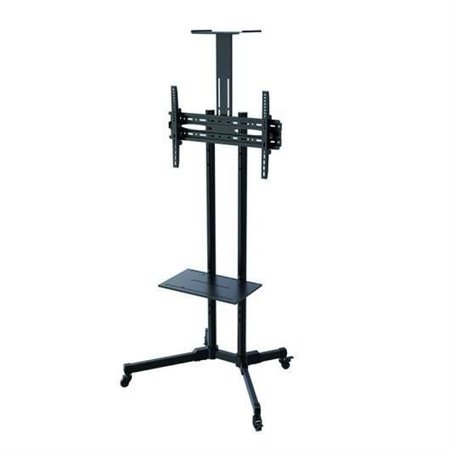 Expositor de chão Tooq com rodas 37"-70" - Trava de roda - Duas prateleiras - Peso máximo 50Kg - VESA 600X400mm - Cor preta