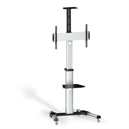 Expositor de chão Tooq com rodas 37"-70" - Trava de roda - Duas prateleiras - Gerenciamento de cabos - Peso máximo 50Kg - VESA 6