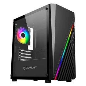 Gabinete Unykach Mini Glayze Micro-ATX - Iluminação ARGB - Lateral de vidro temperado - USB-A 2.0/3.0 e áudio - 1 ventoinha RGB 