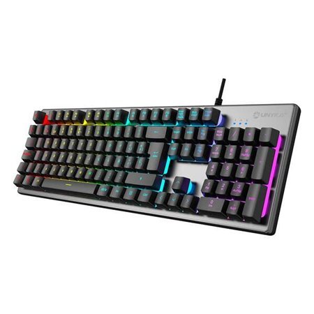 Teclado multimídia para jogos Unykach Nova K244 105 teclas USB - Iluminação FRGB - Antighosting - Cabo de 1,60 m - Cor cinza
