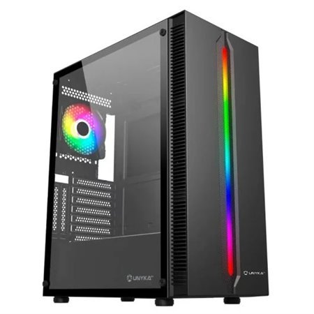 Unykach Armor Lumina Black ATX, Micro ATX, Mini ITX Case - Lateral de vidro temperado - Iluminação ARGB - 3,5" e 2,5" - USB-A 2.