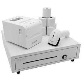 Pack Approx appPOSPACK4180WH V2 Caixa de Dinheiro, Impressora Térmica, Lector de Códigos e Rollos Térmicos