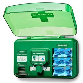 Dispensador de cuidados para feridas Cederroth - Inclui diferentes tamanhos de curativos azuis, lenços umedecidos e curativo aut