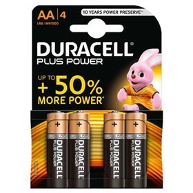 Pilhas alcalinas Duracell MN1500B4 AA LR6 1,5V Plus Power (4 unidades)