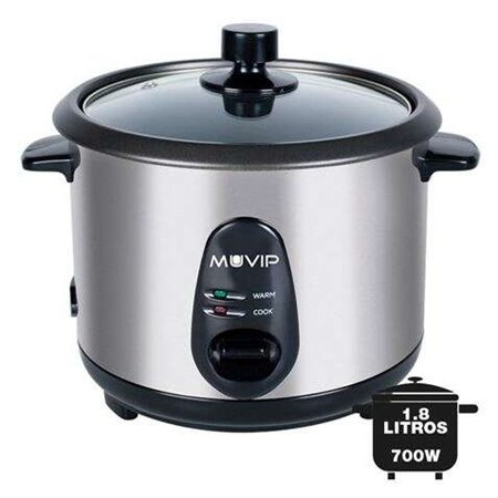 Panela de Arroz Muvip - Capacidade 1,8 Litros - Potência 700W - Corpo em Aço Inox - Recipiente Antiaderente - Tampa de Vidro - A