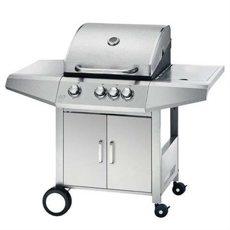 Churrasqueira a Gás Inox 4 Queimadores Muvip - Estrutura em Aço Inox - 3 Queimadores Centrais + 1 Queimador Lateral - 2 Grelhas 