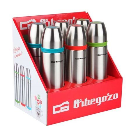 Conjunto térmico identificador de bebidas Orbegozo - Aço inoxidável resistente - Faixas coloridas - Sistema anti-derramamento - 