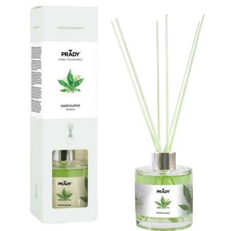 Ambientador de maconha Prady Premium - frasco de vidro de 130ml e varinhas difusoras