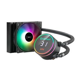 Kit de resfriamento líquido Unykach Aquastorm 120 - Ventoinha de 120 mm - Iluminação RGB - Display de temperatura da CPU - Tubo 