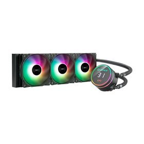 Kit de resfriamento líquido Unykach Aquastorm 360 - 3 ventoinhas de 120 mm - Iluminação RGB - Display de temperatura da CPU - Tu