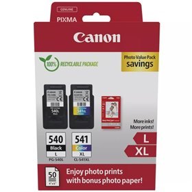 Canon PG540L Preto + CL541XL Colorido Pack de 2 Tinteiros Originais - 50 Folhas de Papel Fotográfico - 5224B012/5224B007/5224B00