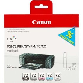 Tinteiros originais Canon PGI72, Pack de 5 unidades - Preto fotográfico, Cinza, Magenta fotográfico, Ciano fotográfico, Otimizad