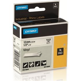 Fita para etiquetadora de vinil original Dymo 18444 Rhino Industrial - Texto preto em fundo branco - 12 mm x 5,5 m de largura - 