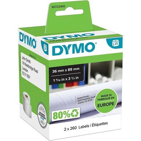 Dymo LW 99012 Etiquetas de Endereço Grandes Autoadesivas Originais - 36x89mm - 520 Unidades - S0722400