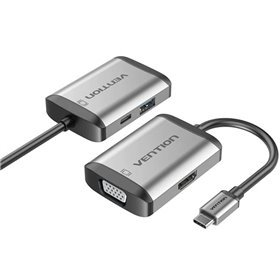 Conversor Vention TFAHB/ 1xUSB/ 1xHDMI/ 1xVGA/ 1xUSB-C PD/ 15cm/ Cinza